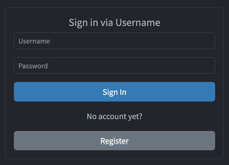 Register button in Sign in via Username section